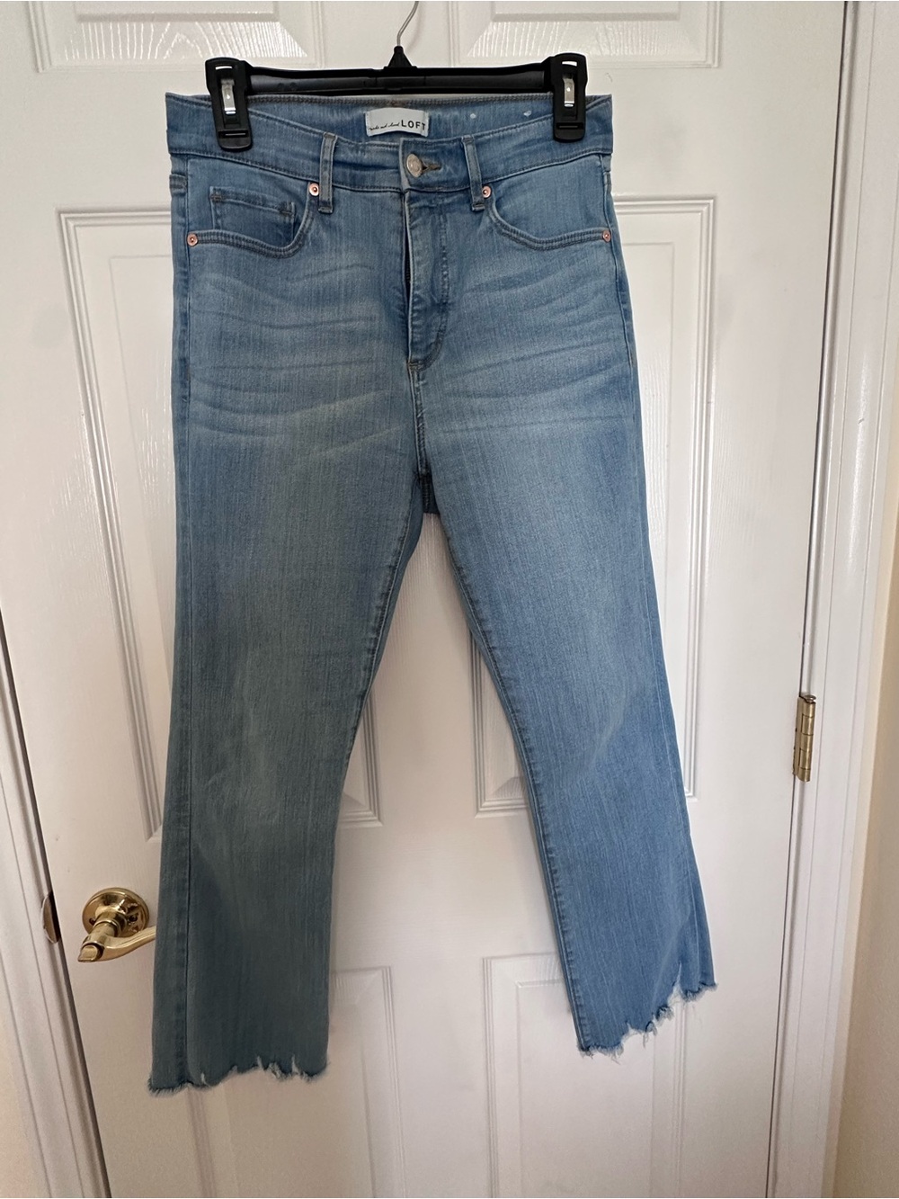 LOFT Light Blue Cropped Frayed Hem Jeans